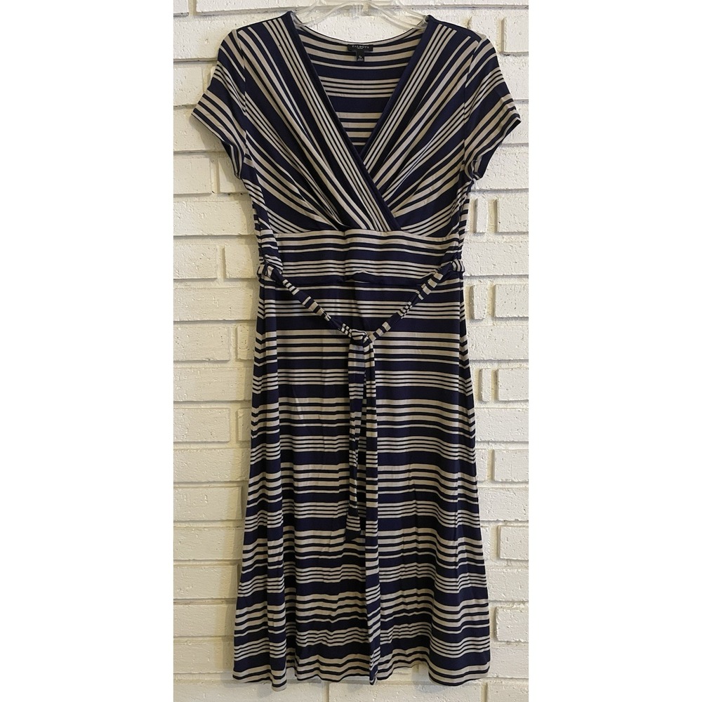 Talbots Striped Belted A-Line Dress Wrap Chest Cap Sleeve‎ Size Small Petite